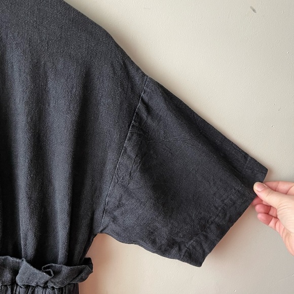 Msgm black short sleeve linen/cotton blend tie waist mini dress 36 - Picture 4 of 11